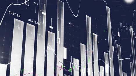 Animation-of-statistical-data-processing-and-mathematical-equations-against-blue-background