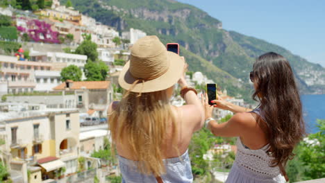 women, bonding or phone photography in travel