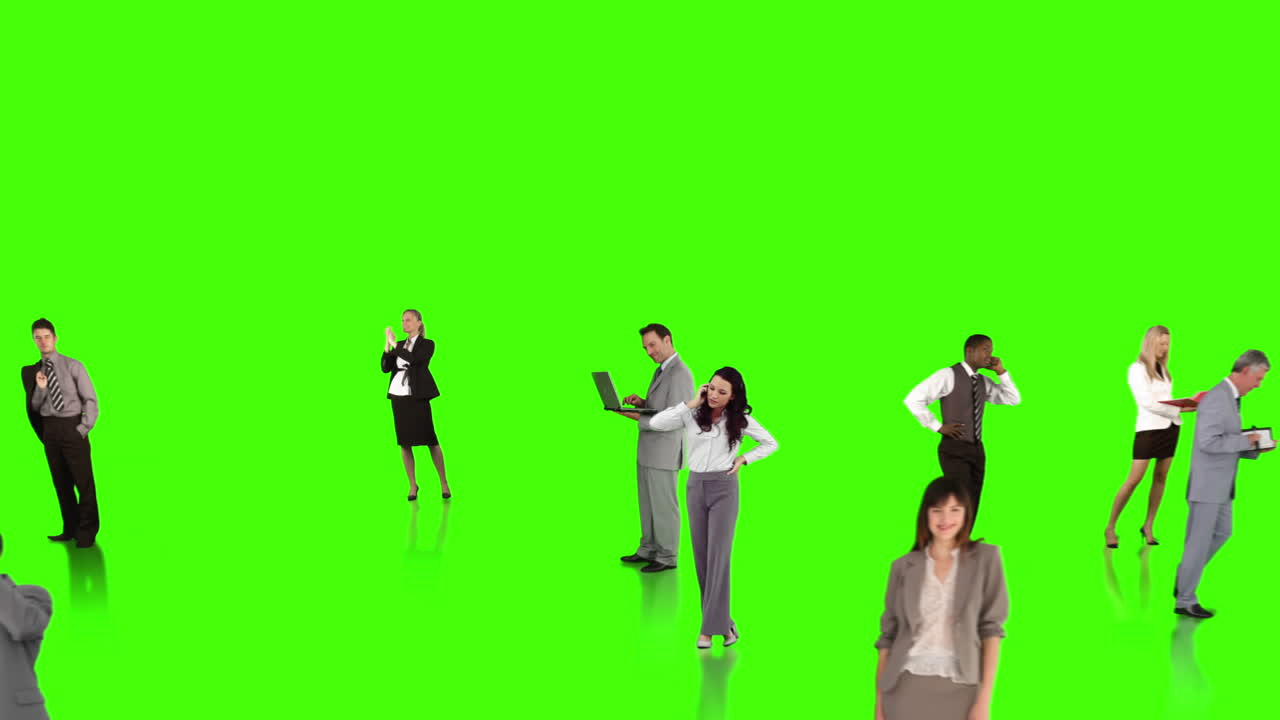 녹색 배경에서 연결되는 사업가들