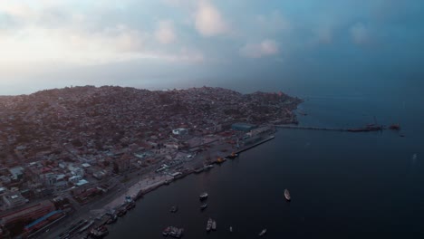 Fly-Over-Coquimbo-Bay-And-Cruise-Port,-Northern-Chile