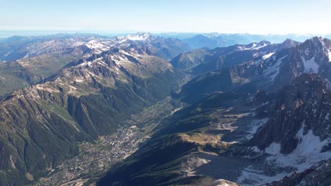 beautiful mountain range, aerial pan shot of high alps in europe stunning view