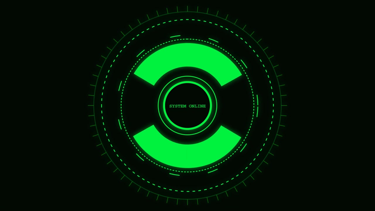 Futuristic Green Digital HUD Interface with System Online Text