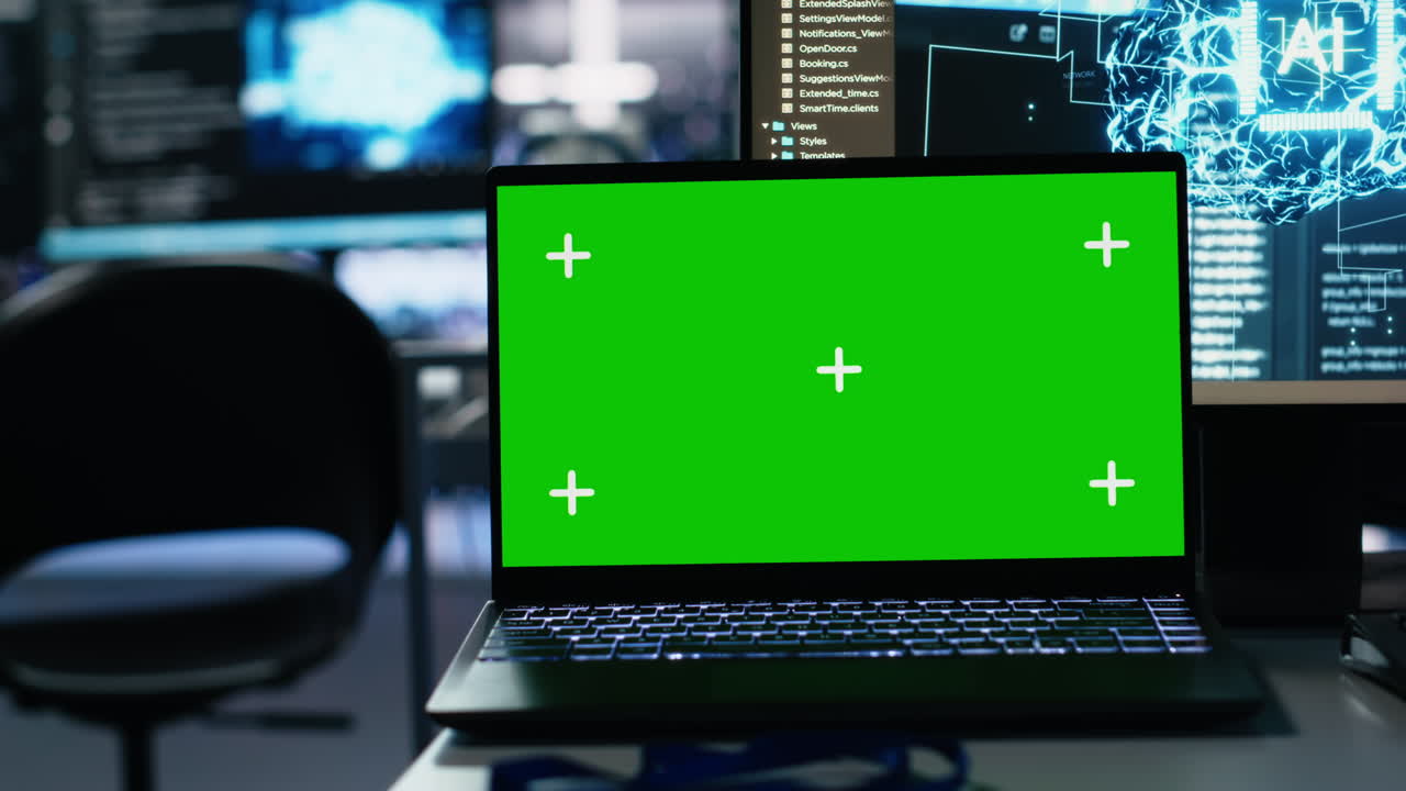 Close Up Of Server Hub Mockup Laptop Tracking Rigs Processing Machine Learning