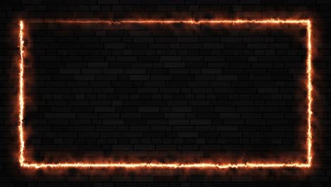 orange burning abstract seamless looped rectangle border on a brick wall