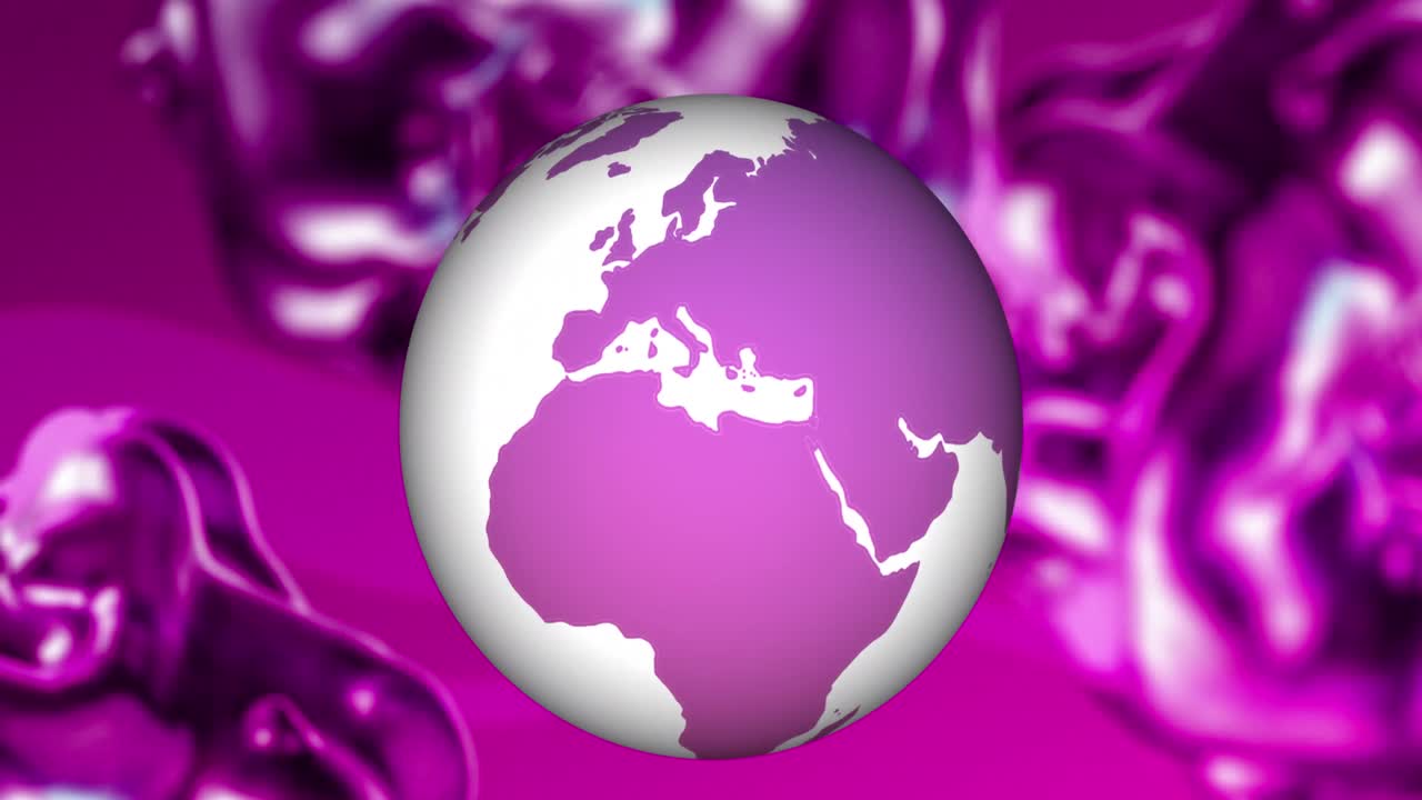 animación del globo girando sobre el patrón de neón rosa