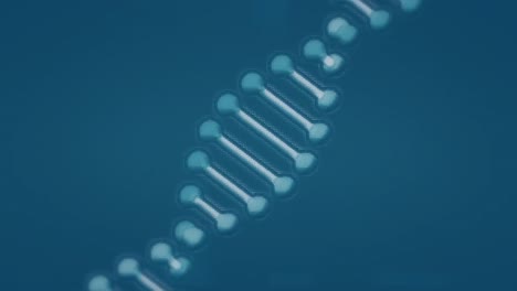 animación de la cadena de adn, gráfico y barra de carga verde sobre fondo azul