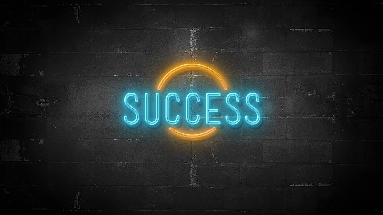Success Message on Flickering Neon Sign in 4K Resolution