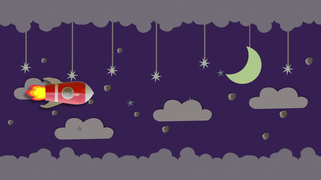Animation Motion, Spaceship flying in space. Seconds 2-8 can cut for the loop