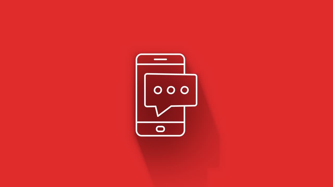 Social media long shadow icon design isolated on red background. Outline web icon. Motion graphics.