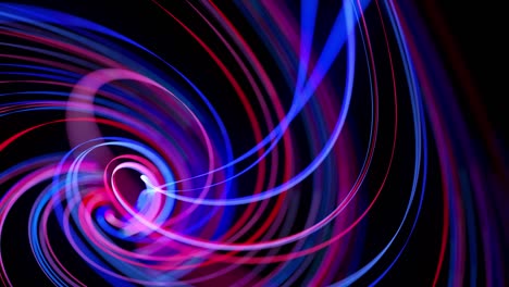 flusso di luce bg in 4k. sfondo a anello astratto con tracce di luce, flusso di linee di neon rosso-blu nello spazio si muove per formare forme a spirale a anello. sfondo di motion design moderno alla moda. effetto luce,