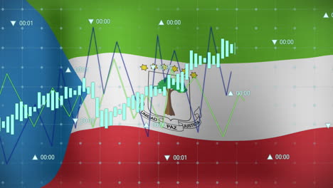 procesamiento de datos financieros contra la bandera de guinea ecuatorial en el fondo