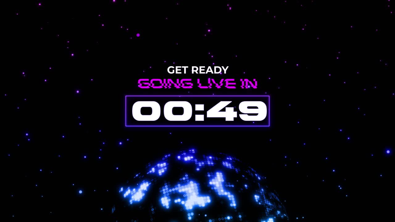 One Minute Countdown for Live Stream with Digital Disco Ball