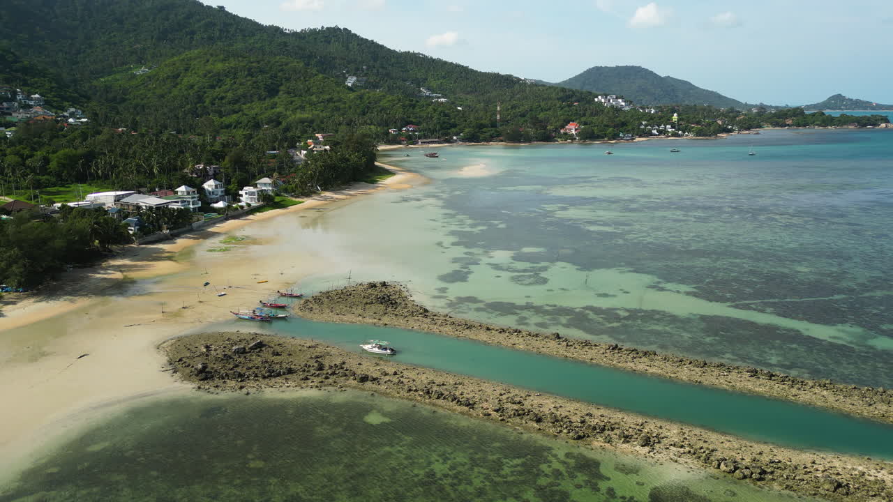 Aerial, Pristine Coastal Ocean in Maret, Koh Samui, Surat Thani, Thailand