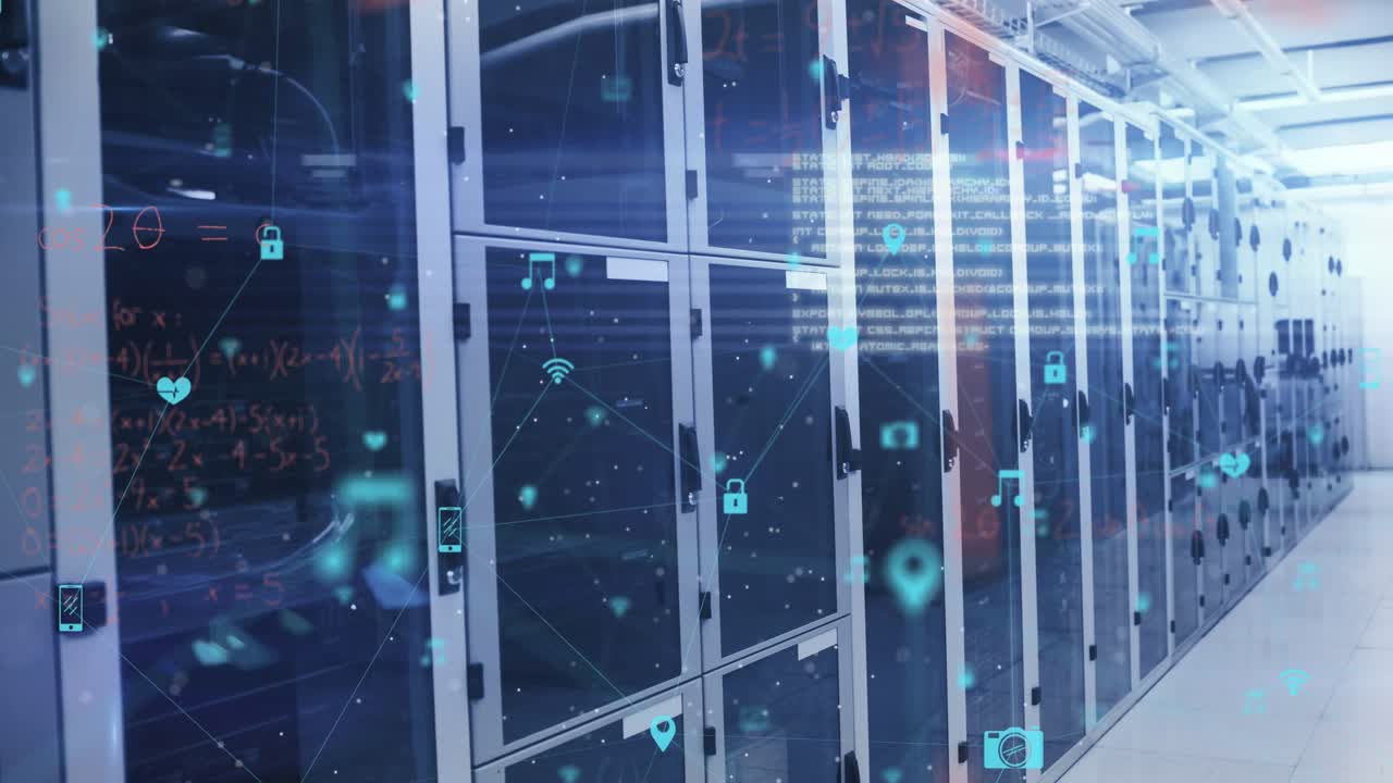 Animation of digital icons and data processing over computer servers