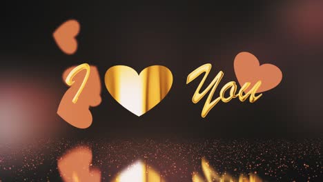abstract i love you golden text with hearts floating on black background loop animation with flare light. 4k 3d loop i love you background effect for mothers day, marriage, valentines day, wedding.
