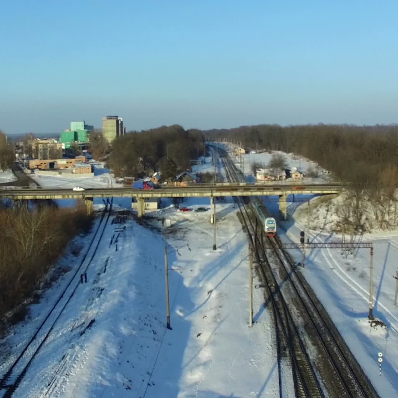 Winter view of the railroad tracks