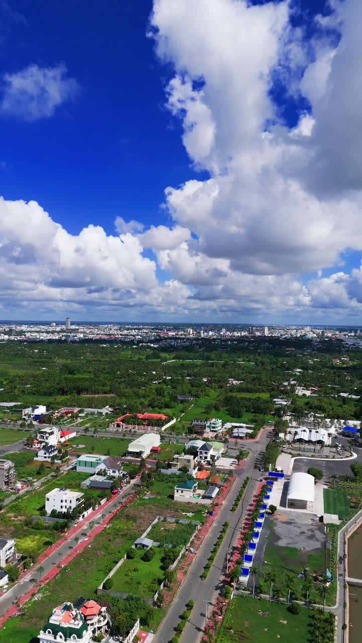 Aerial View Pan of the River and the City in Can Tho.