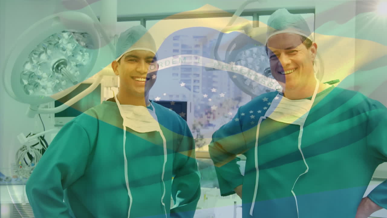 수술실 에서 외과 의사 들 위 에 흔들리는 브라질  ⁇ 발 의 애니메이션