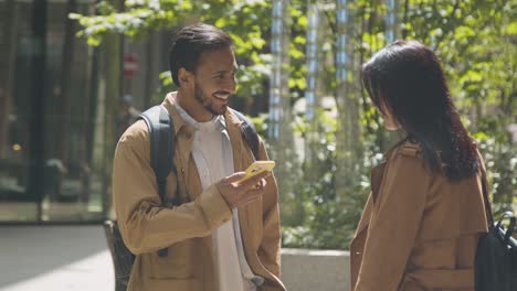 muslim couple on date meet on city street 1