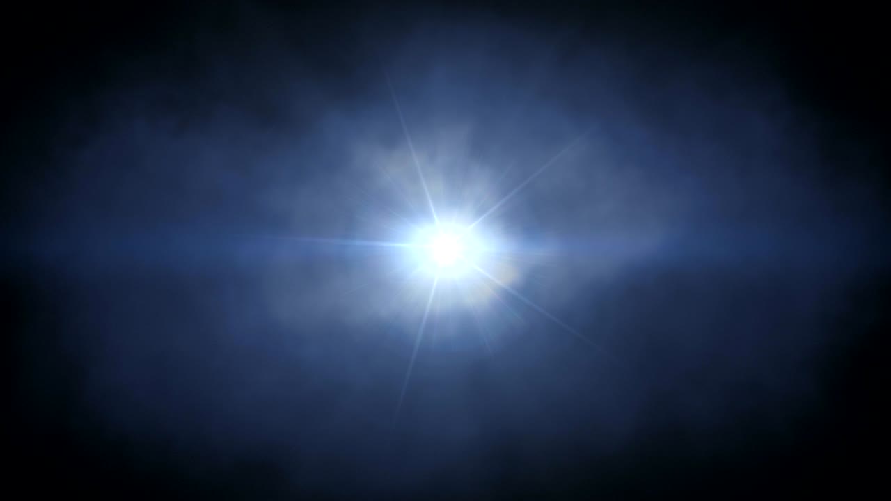 스트럼 렌즈를 가진 무대 빛 안개 플레어 배경 루프 밝은 무대 반이는 불빛 버-블루.