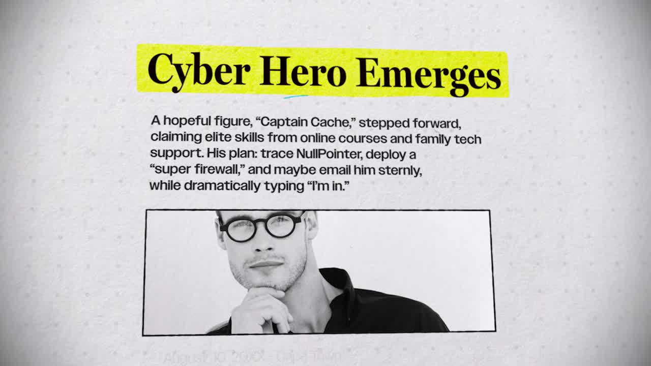 Notiziario su cyberattacco con hacker ed eroe fallito.