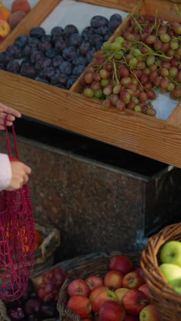 woman shopping for autumn fruits at a farmers market