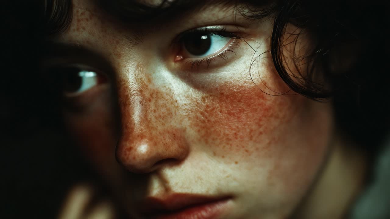 A Thoughtful Gaze: Capturing the Introspection and Emotion of a Young Individual with Freckles and Curls in a Moment of Reflection
