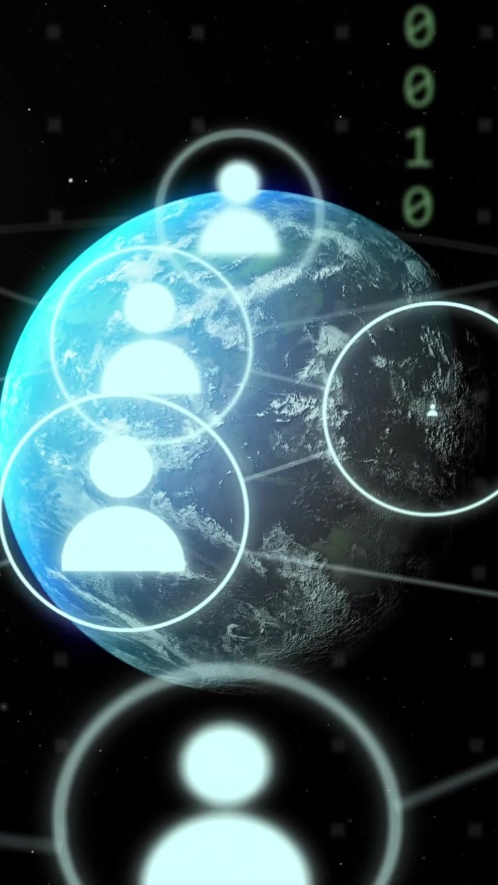 Animation of connections and binary coding data processing over globe