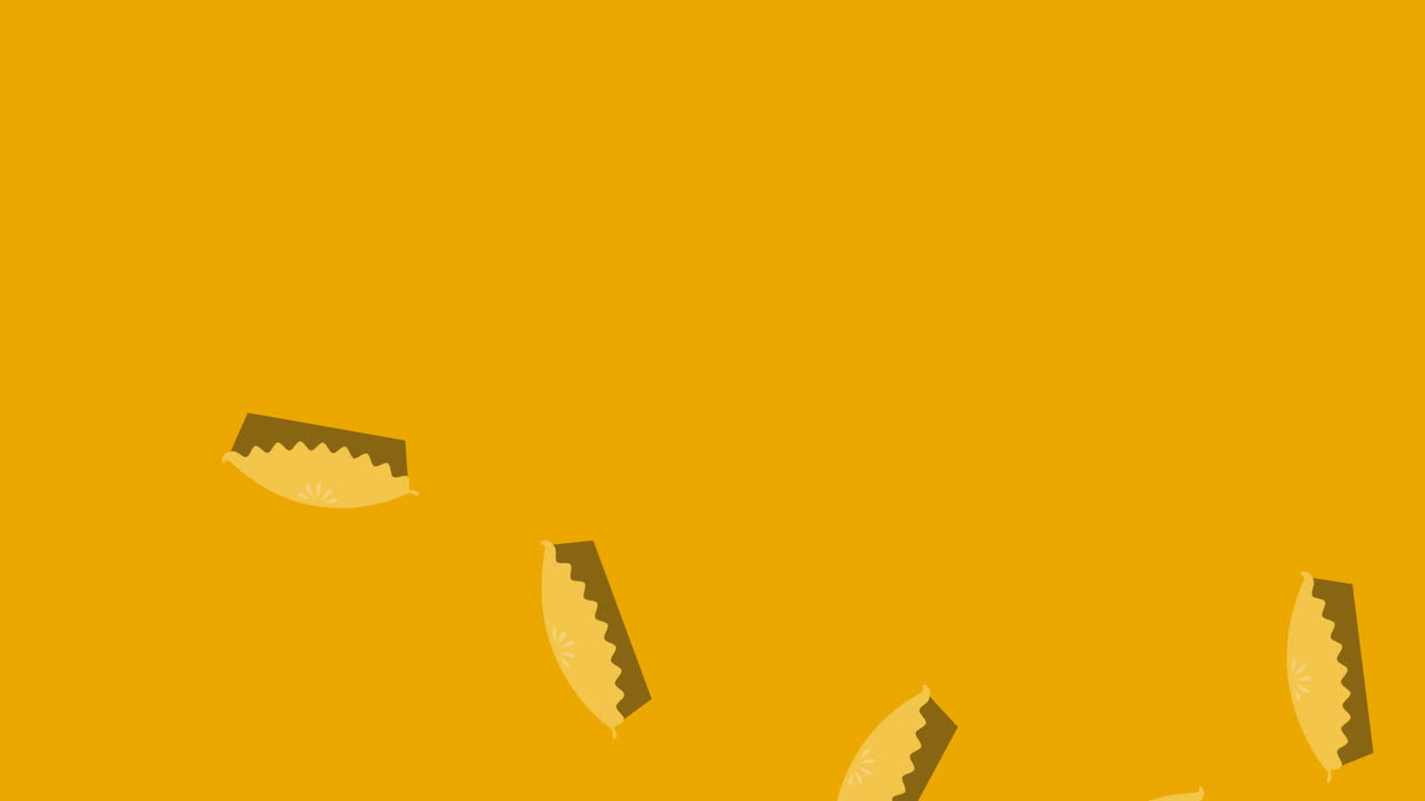 animación de la ilustración de pasteles que caen sobre un fondo amarillo