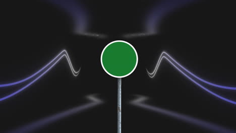 animación de verde cantando sobre formas geométricas de neón en un fondo oscuro