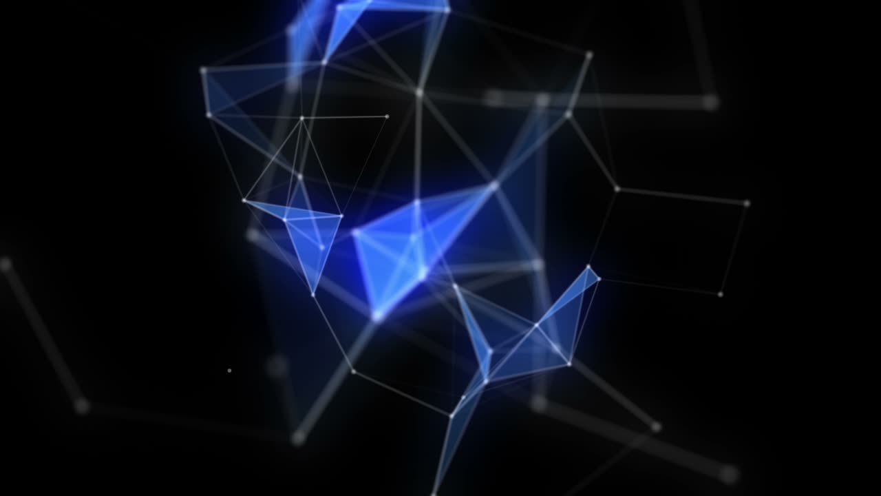 Futuristic plexus animation with glowing triangles in slow motion, 4096x2304 loop 4K