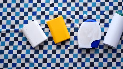 sugar substitute containers on checkered tablecloth