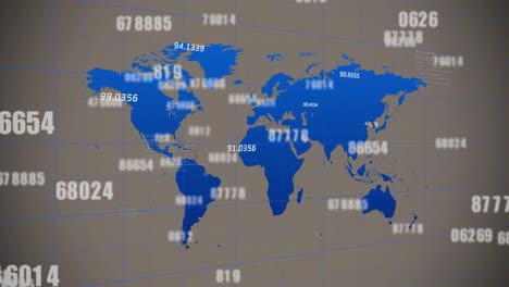 animación del procesamiento de datos financieros sobre el mapa del mundo