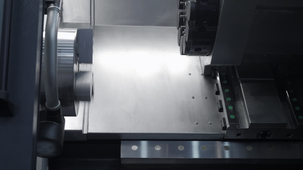 Close-up view of a lathe machine