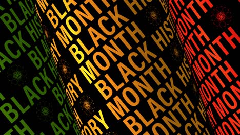 black history month 3d tube text rotating on black background. 4k 3d rendering text cylinder kinetic seamless looping for black history mont opening title trailer wallpaper intro text animation.