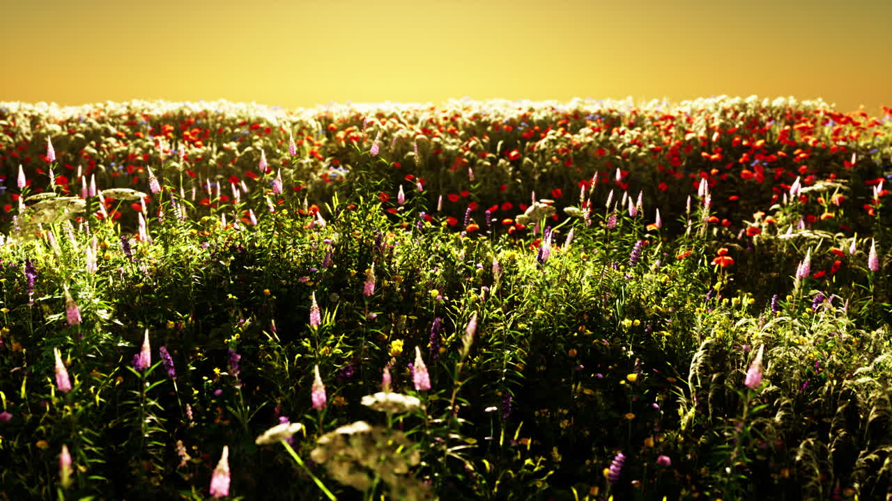 campo con flores durante el atardecer de verano