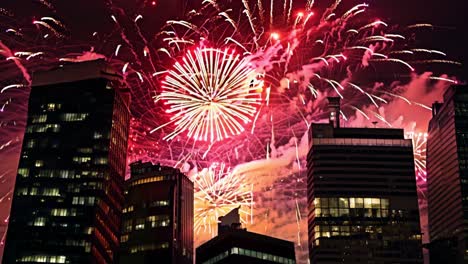 fireworks over city skyline at night