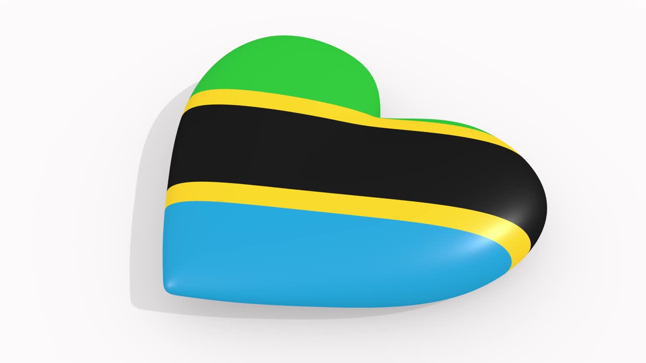 Heart in colors and symbols of Tanzania on white background, loop