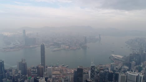 hong kong city famous bay aerial morning fog sunrise panorama 4k china