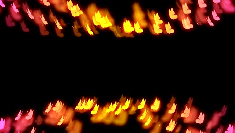 abstract bokeh luz chispas mariposa patrón de vuelo amarillo y rosa gradiente de color ilustración en fondo oscuro, animación de bucle sin costuras 4k con espacio de copia central