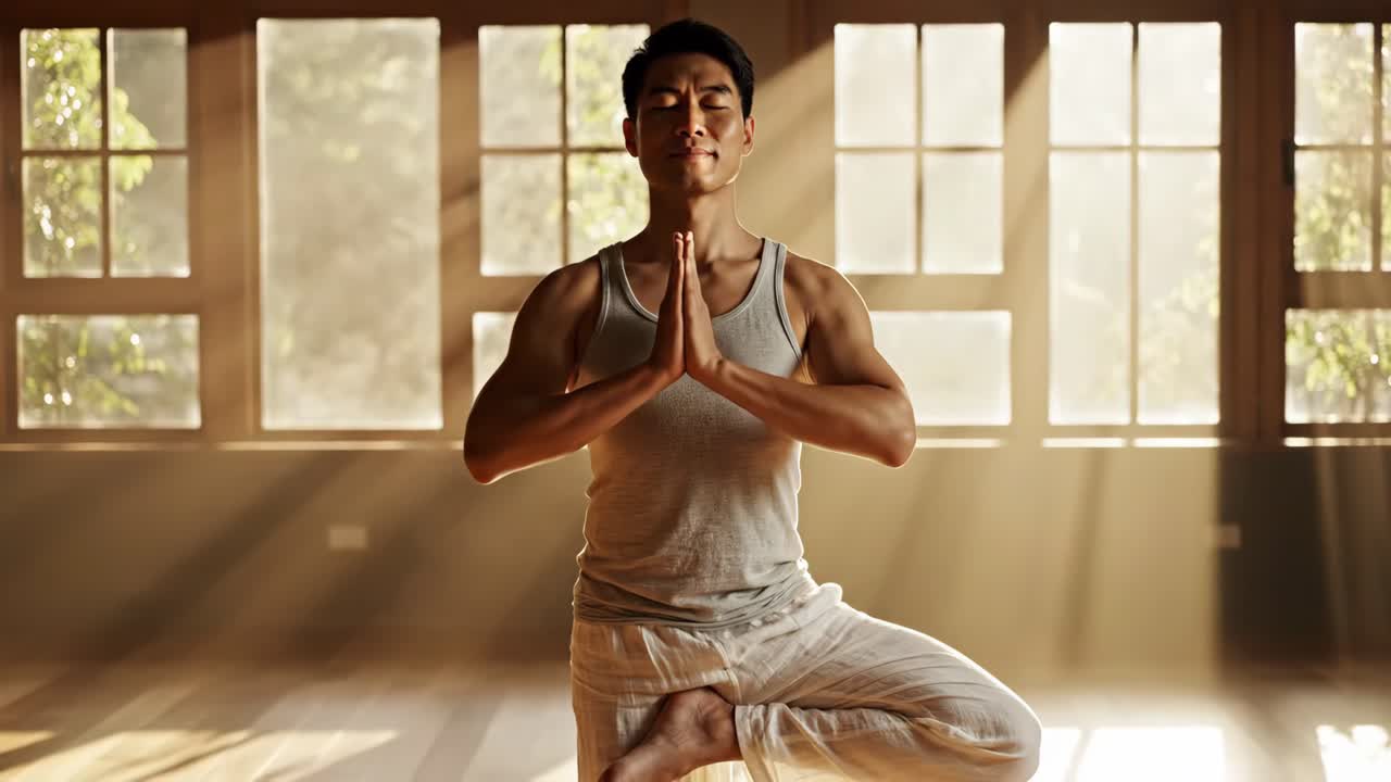 Man practicing yoga in a studio