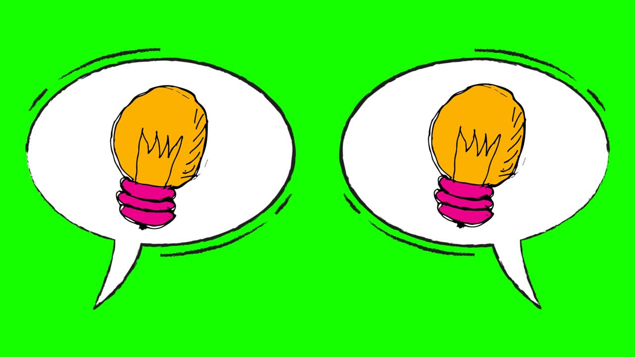 bombilla en la pantalla verde de la burbuja de habla