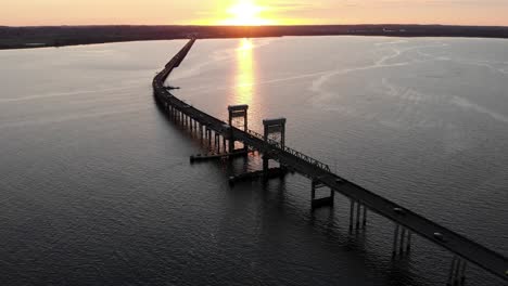 cinematic aerial sunset view of new youngs bay bridge connecting washington and oregon united states