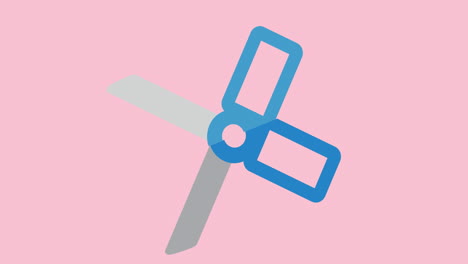 animación del icono de las tijeras moviéndose sobre un fondo rosa