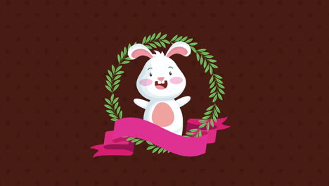 happy easter animated card with cute rabbit and leafs frame