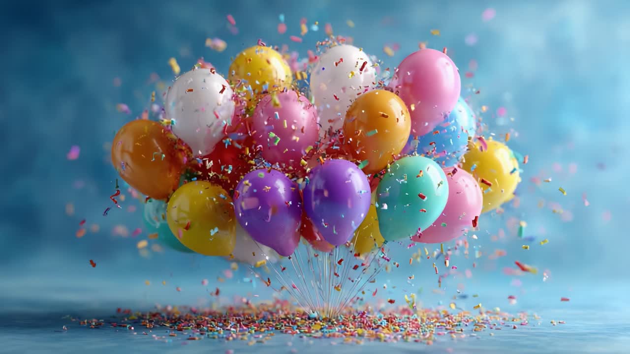 A Colorful Cascade of Balloons: Celebratory Scene Filled with Vibrant Balloons Surrounded by Confetti, Capturing Joy and Festivity in Every Detail