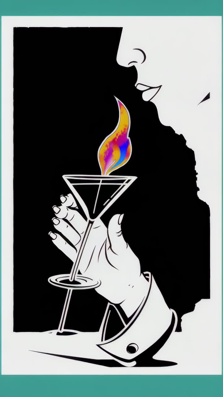 Graphic Art: Martini Glass with Colorful Flame