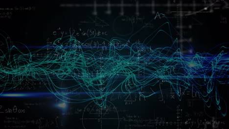 animación de ecuaciones matemáticas sobre rastros de luz sobre fondo negro