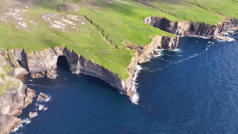 Aerial-View-of-Coastline-of-Orkney,-Scotland-UK