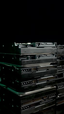 Vertical View, Bunch of HDD's, Hard Disk Drives, Computer Data Storage, Close Up